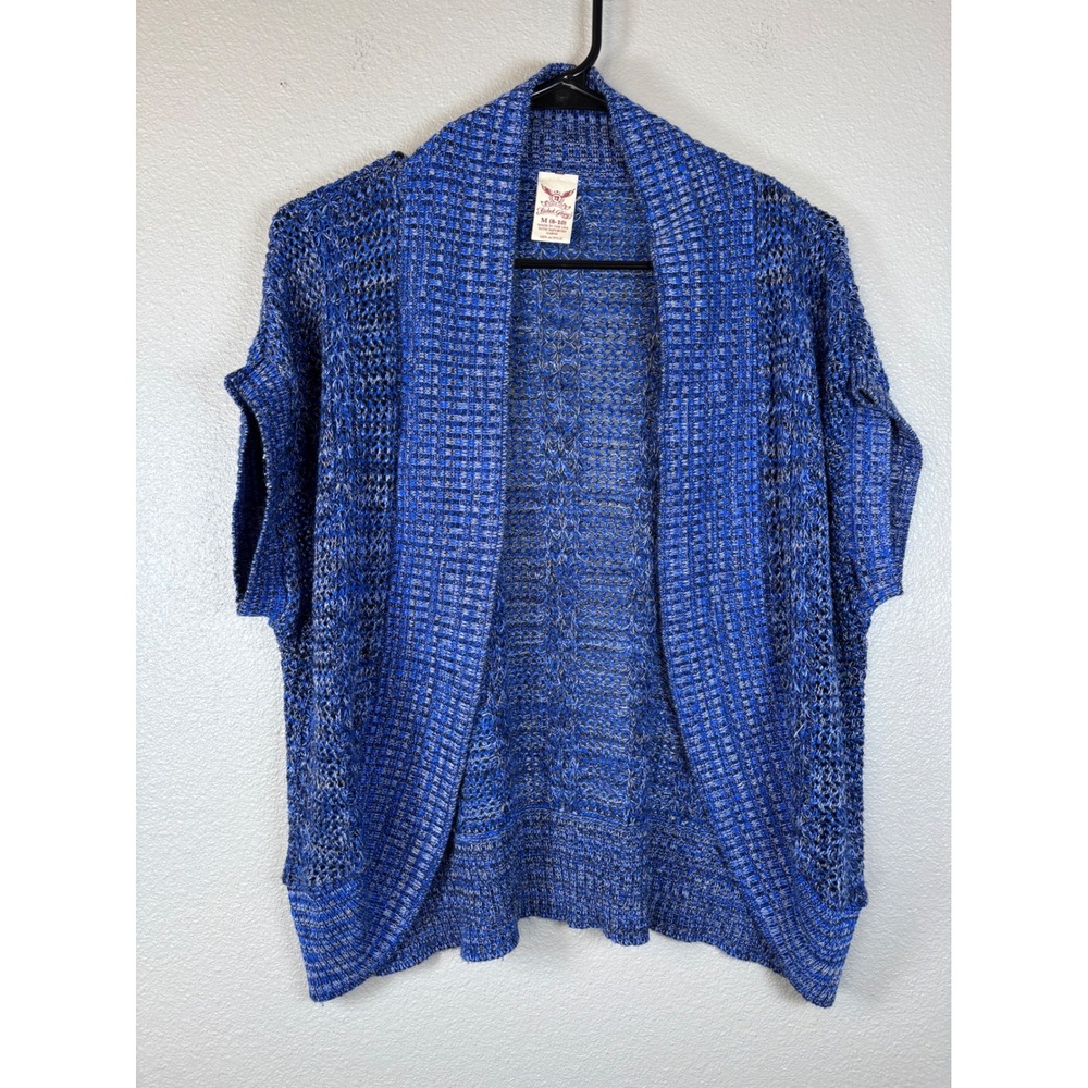Faded Glory Blue Marled Knit Open Front Cardigan Sweater Women Medium Relaxef‎